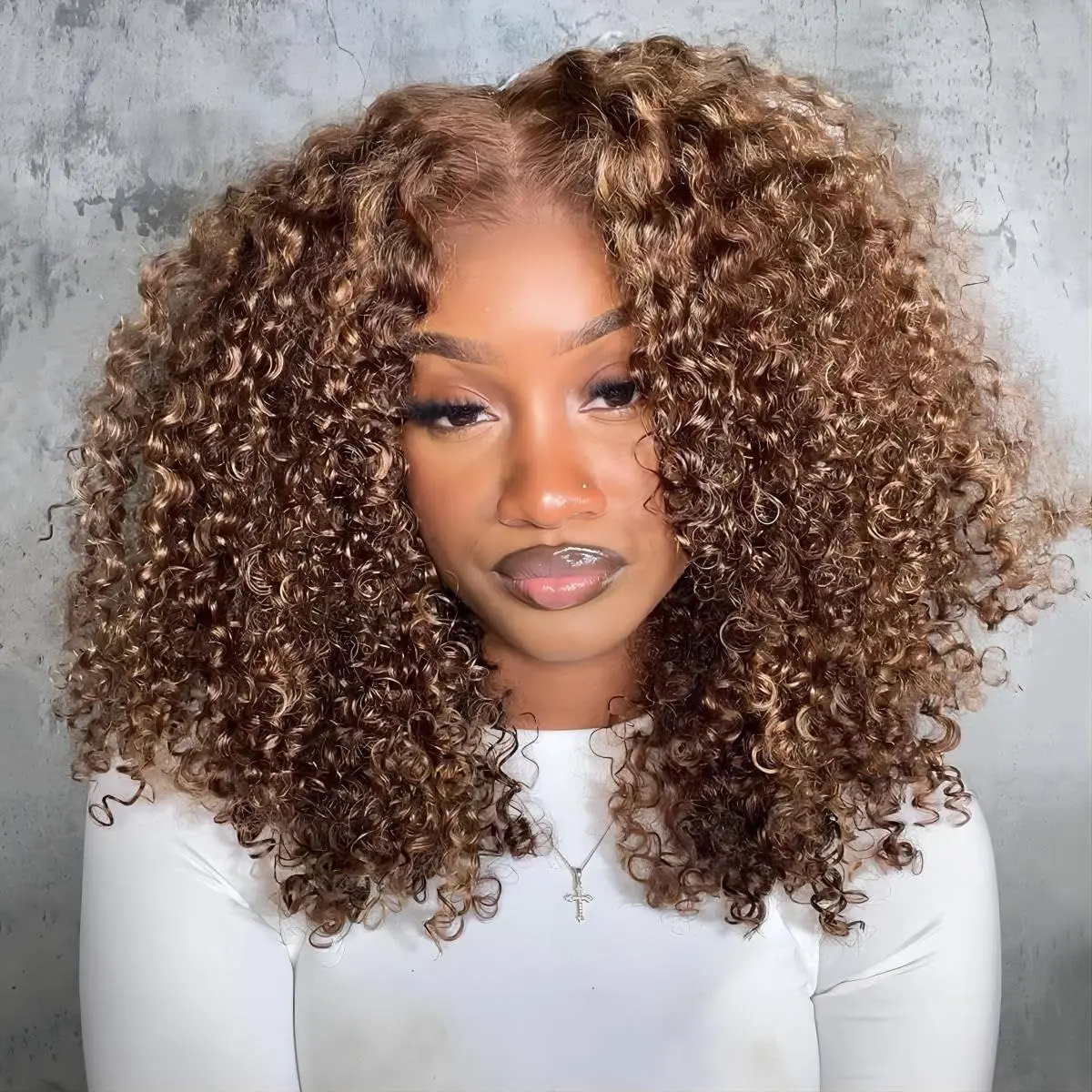 Simidola Put On Go Blonde Highlight Wig Brown Glueless Lace Closure Bouncy Kinky Curly 4x6 HD Lace Wig Human Hair Wig Pre Wig On Clearance summerwins Fluffy Effortless Wig