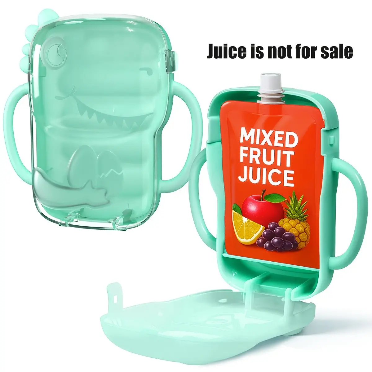 Dinosaur Squeeze Pouch Holder (1 Piece), Anti-Squeeze Pouch Protector Case for Juice & Yogurt Pouches, Dishwasher Safe, Reusable, Kids Snack Pouch Holder