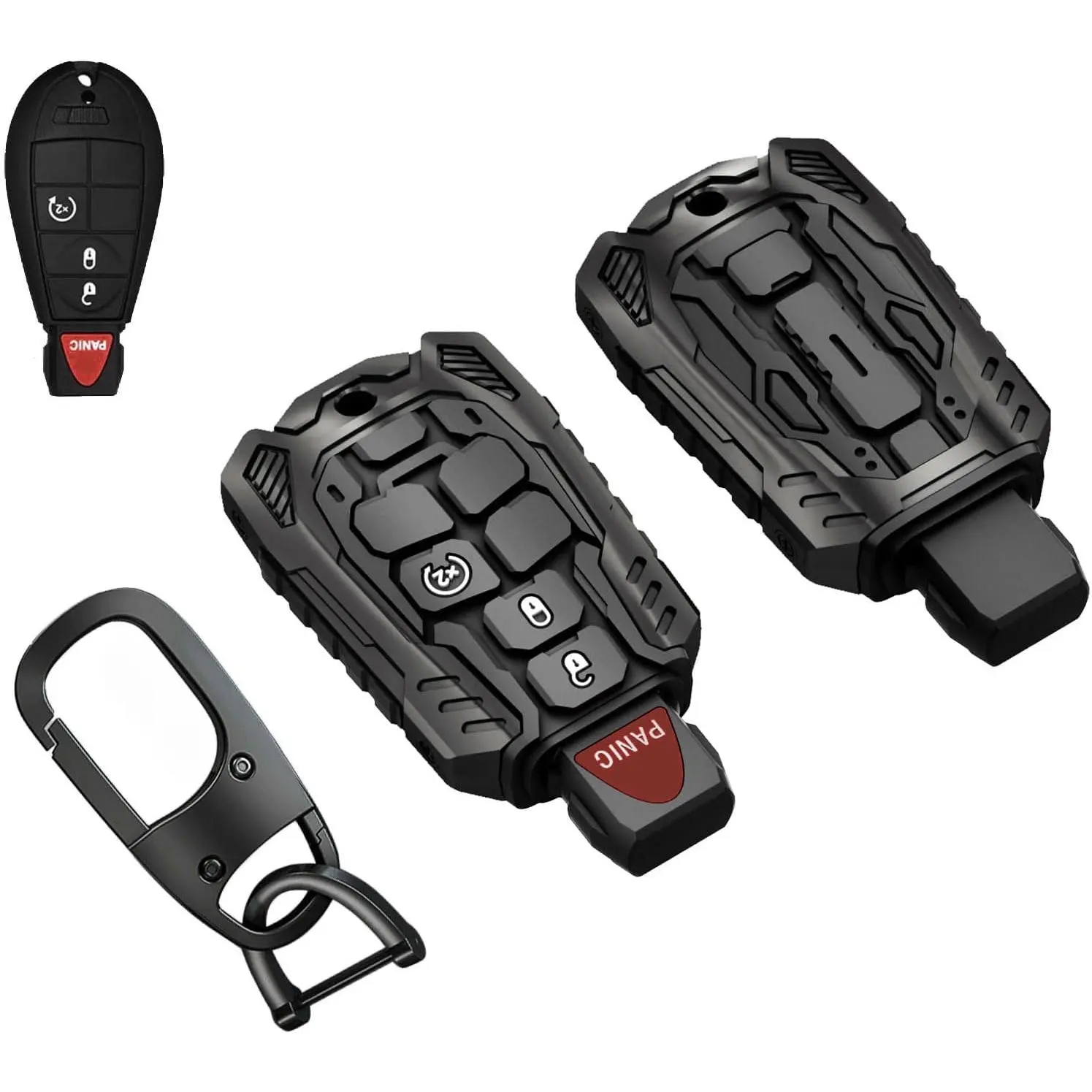 Heavy Duty Zinc Alloy Key Fob Cover, Accessories, Key Fob Case, Keychain Compatible with 2008 2009 2010 2011 2012 2013 2014 2015 2016 2017 2018 Dodge Ram 1500 2500 3500