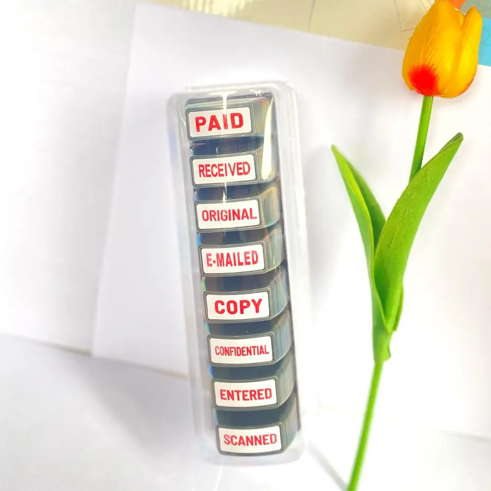 8-Piece English Financial Trade Stamp Set with Copy Paid Original E-Mailed Entered Impressions, Automatic Ink for Clear Marks, Ideal for Office Tasks and Confidential Documents, Convenient Suite, Office Supplies