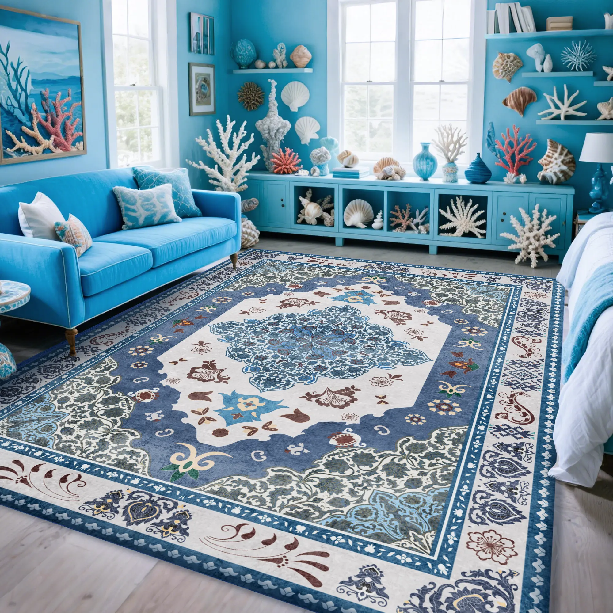 Boho Washable Rug Modern Vintage Print Area Rug for Living Room & Bedroom. Ultra Soft, Non-Slip & Elegant Home Decor Floor Mat Machine Washable #Summervibes