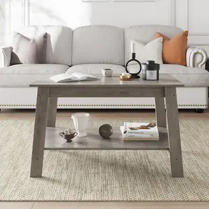 Industrial Modern Farmhouse Coffee Table with 2-Tier Storage Shelf, Rectangular Rustic Wood Design, Multi-Functional for Living Room, Home Office, Bedroom, Outdoors, Available in Multiple Colors