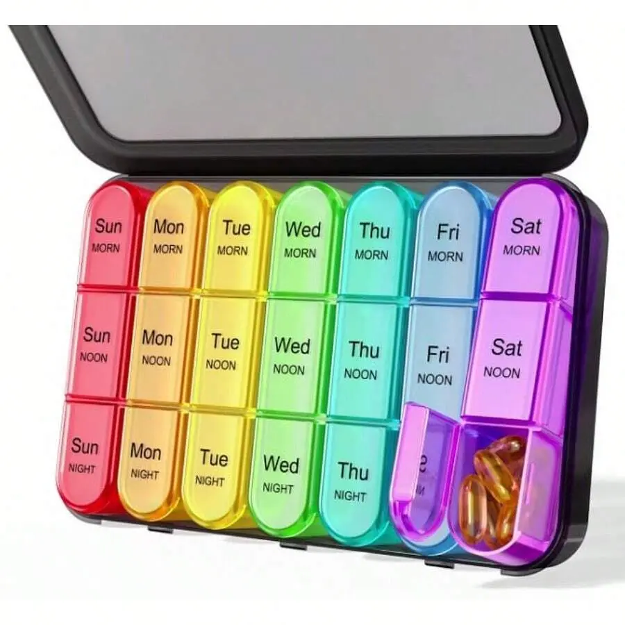 Pill Organizer 3 Times A Day With Double Protection Moisture-Proof Weekly 3X A Day Pill Case Daily Pill Box 7 Day For Travel To Hold Vitamis Fish Oils Supplemen DHC Mediion