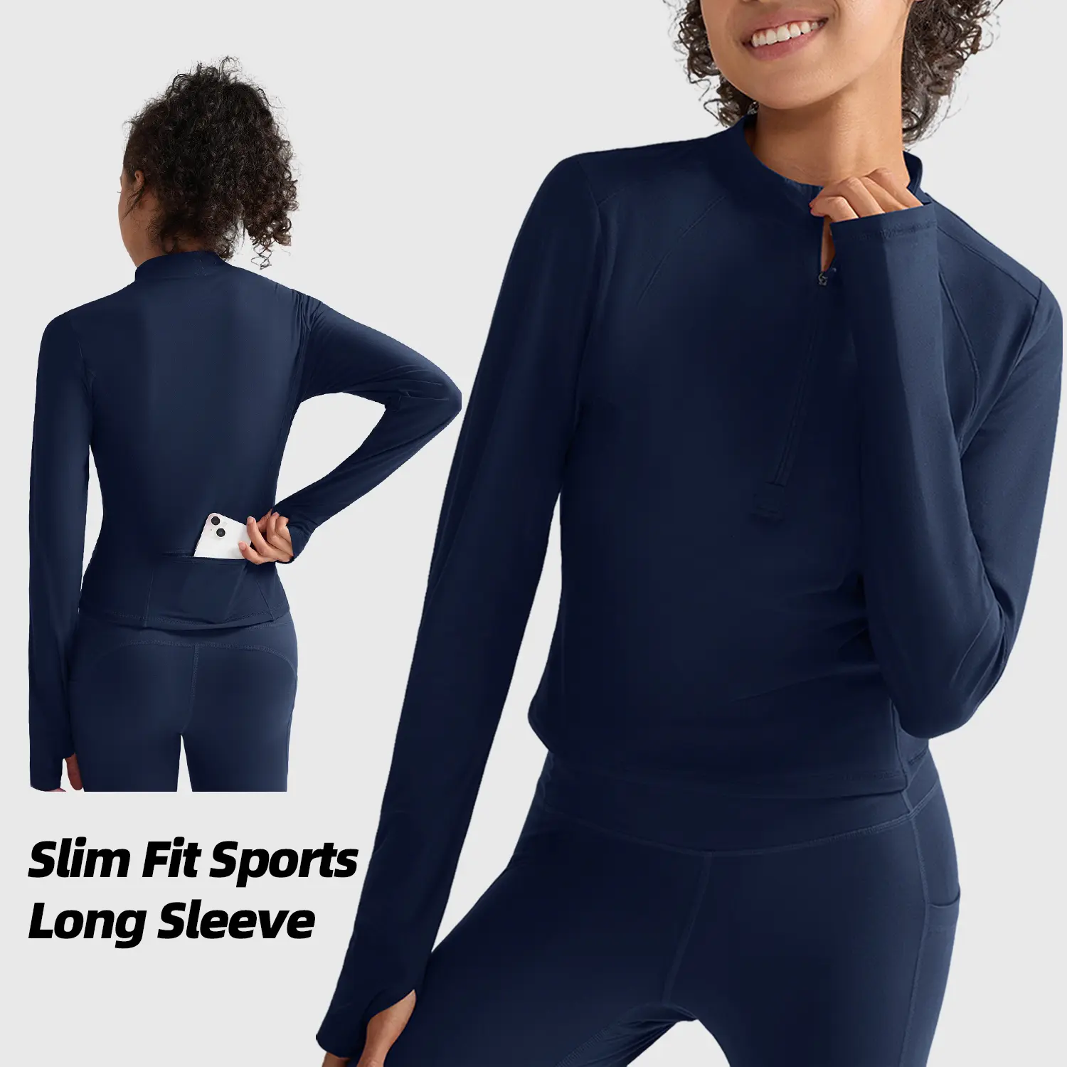Women Half Zip Long Sleeve Athletic Top With Thumb Holes, Back Hidden Phone Pocket, Soft Stretchy Skin Friendly Workout Running Yoga Sports Shirt Tops Womenswear