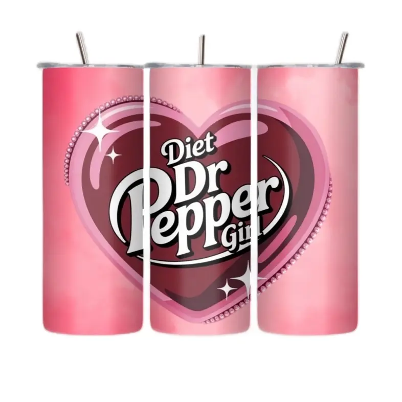Diet Dr Pepper Pink Heart Design Tumbler with Classic Logo - Portable, Washable, Reusable Drinkware for Fans - Kitchenware Water Bottle Beverage Cup