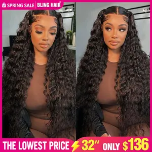 Bling Hair 36inch 38inch Deep Wave 13x6 Lace Frontal Wig Deep Curly Human Hair Wigs For Women Brazilian 13x4 Water Wave Lace Front Wig Pre Plucked Brazilian 13x4 Water Wave Lace Front Wig Pre Plucked