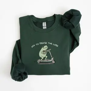 Christian SweatShirt, Unisex Garment-Dyed Gildan Sweater, Funny Frog Off To Praise The Lord, Bible Study, Jesus Church Faith Humor Gift for Him or Her