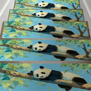 Panda Pattern Stair Mat, 15pcs/set Non-slip Stair Treads, Indoor Floor Mat for Home Living Room Bedroom, Home Decor