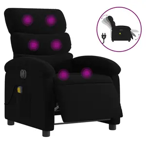 vidaXL Electric Massage Recliner Chair, Reclining Armchair for Elderly, Wingback Recliner for Home Theater Cinema, Modern Style, Black Fabric 3205821