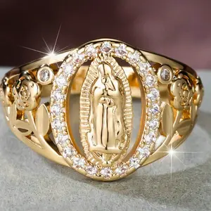 Virgin Mary Ring for Women, Stainless Steel with Zirconia Stone, Suitable for Daily Wear and Festivals, Jewelry Gift, Nugget Ring