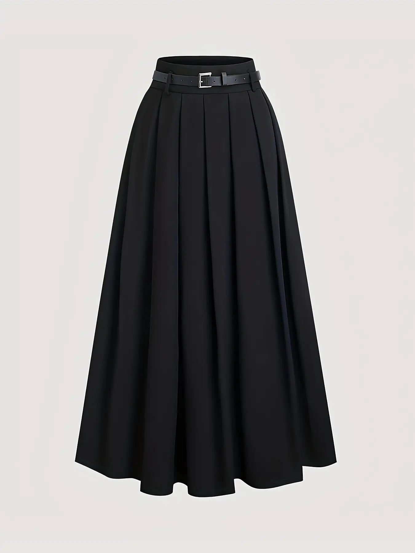 Women's Pleated Woven Loose Casual Fashionable Skirt, Loose Feeling Skirt, Basic Minimalist Solid Color Design, Suitable for Daily & Formal Wear, All Seasons, Includes Belt, Elegant Ladies' Bottoms, Womenswear