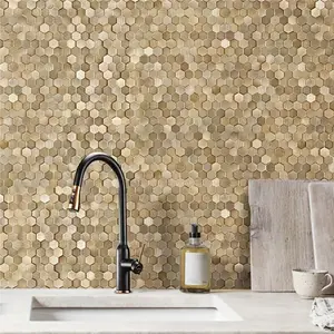 (2pcs) 31x30.5cm 3D High-Low Surface Lightweight Peel & Stick Water proof Backsplash Kitchen Tiles, Hexagonal Aluminum Surface Metal Mosaic Tile Stickers Decorative Minimalist