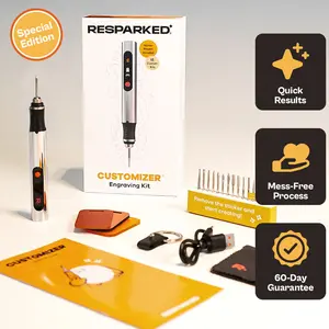 Resparked Customizer Engraving Kit Special Edition - 12 Diamond Bits 2 Stone Bits 1 Wood Carving Bit with 3 Themed Stencils Adhesive Magnets Keychain Ring Silicone Sheets Marking Tools Cleaning Rag for 50+ Materials