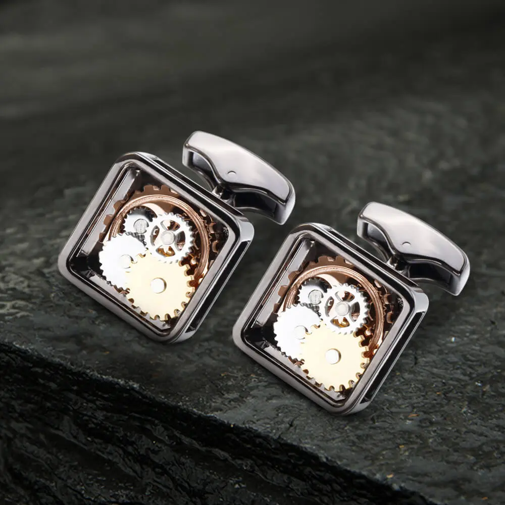 GTHIC A Pair of Steampunk Square Gear Brass Whale Back Cufflinks, Unisex Nautical Business Daily Jewelry Accessories for Dress Shirts, Personalized Wedding Gift