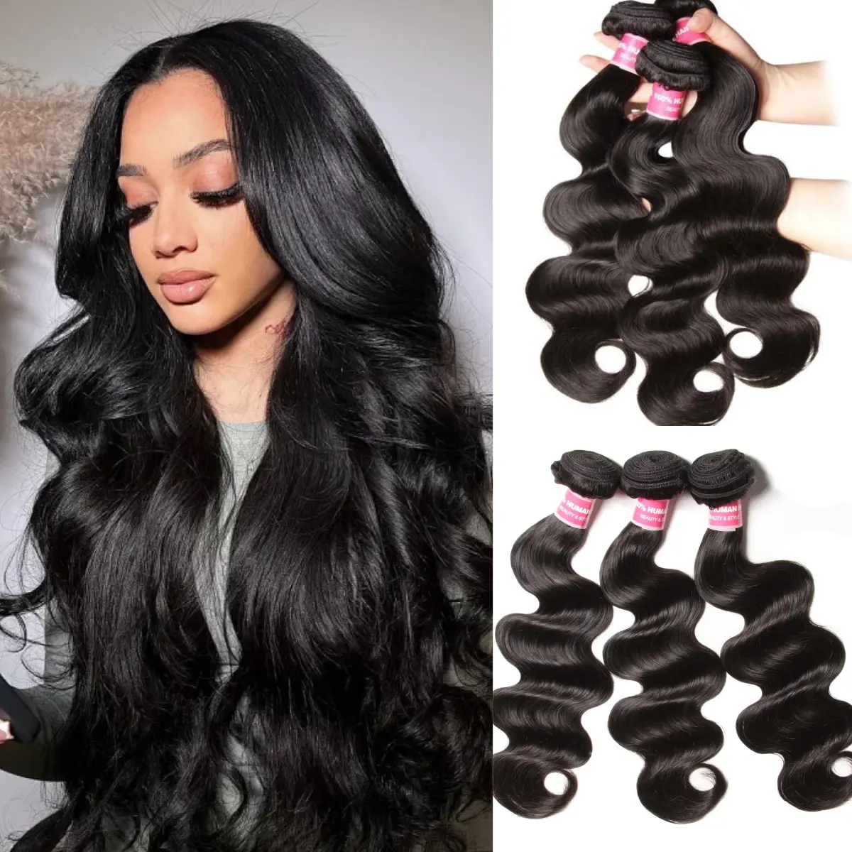 UNice Premium Human Hair Bundles - Brazilian Virgin Remy Weft Extensions, No Tangle Sew-in Bundles of Human Hair (Body Wave, Straight, Water Wave, Kinky Straight) Summer Wig