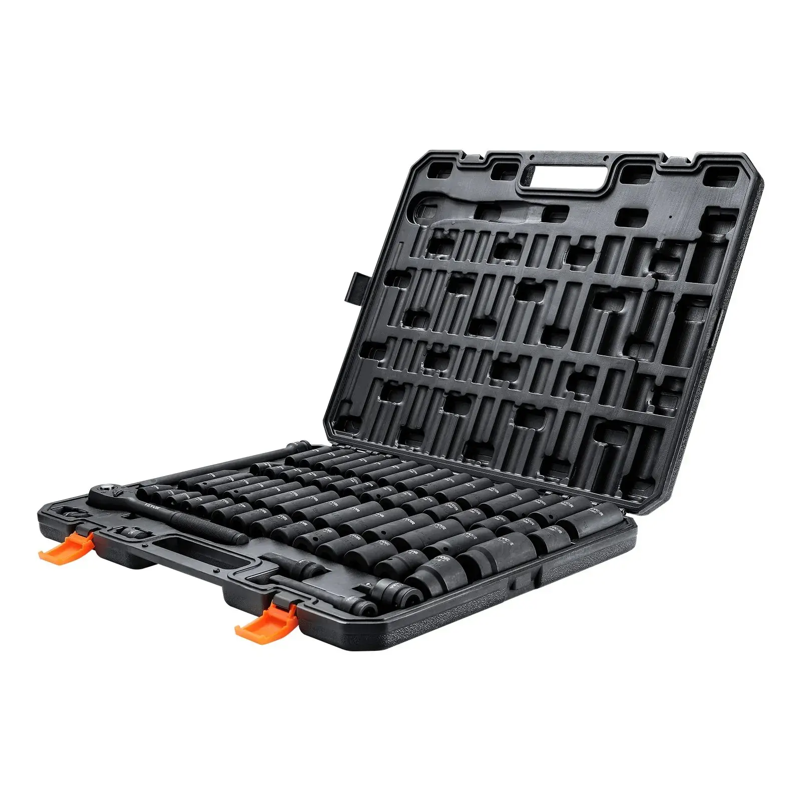 VEVOR 1/2" Drive Impact Socket Set, 65-Piece Mechanic Tools Set with SAE 3/8"-1-1/4" & Metric 10-24mm 6-Point Cr-V Alloy Steel Sockets, Easy-to-Read Markings, Rugged Build, Storage Case for Auto Repair