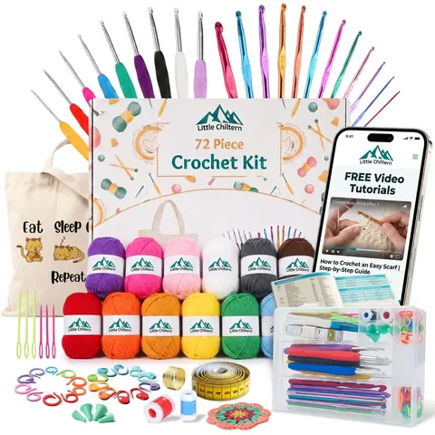 72 Pcs Crochet Set for Beginners - Hobbies Kit Adults with 21 Ergo Rubber Grip Hooks, 15 Colors Spark Creativity Acrylic Yarn, Stitch Markers, 13x9x4 Inches Portable Organizer Case - Christmas & New Year Eve Gift