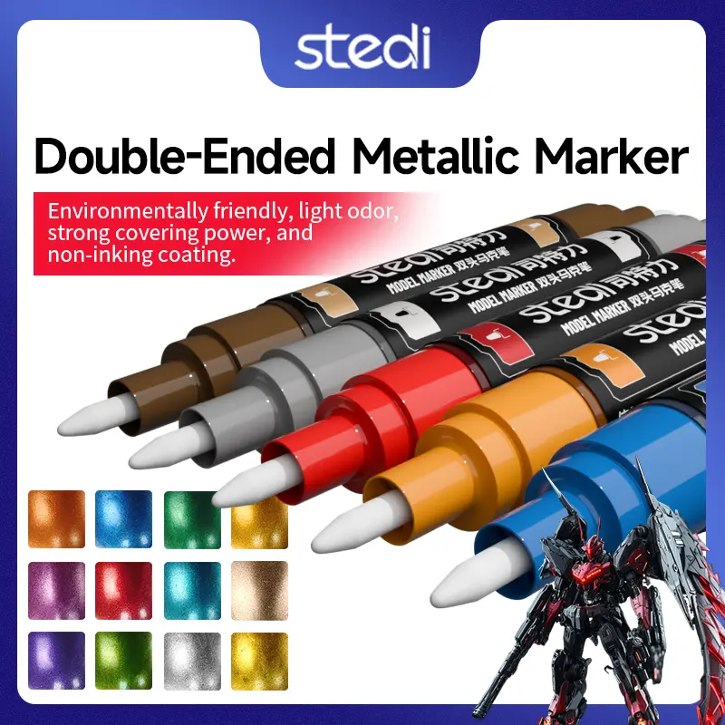 Stedi Metallic Double-Headed Acrylic Marking Pen Complete Set - Office Stationery, Art Supplies for Gundam Model Coloring, DIY Projects