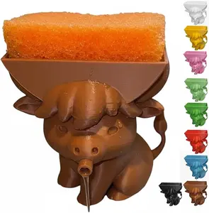 Highland Cow Sponge Holder, 3D Printed Washstand Organizer for Scrub Daddy, Sink Drainage Sponge Stand, Open Draining Design, Kitchen Gadget Home Decor for Washroom, Keep Dry Cute Ornaments Decoration Bathroom Organization