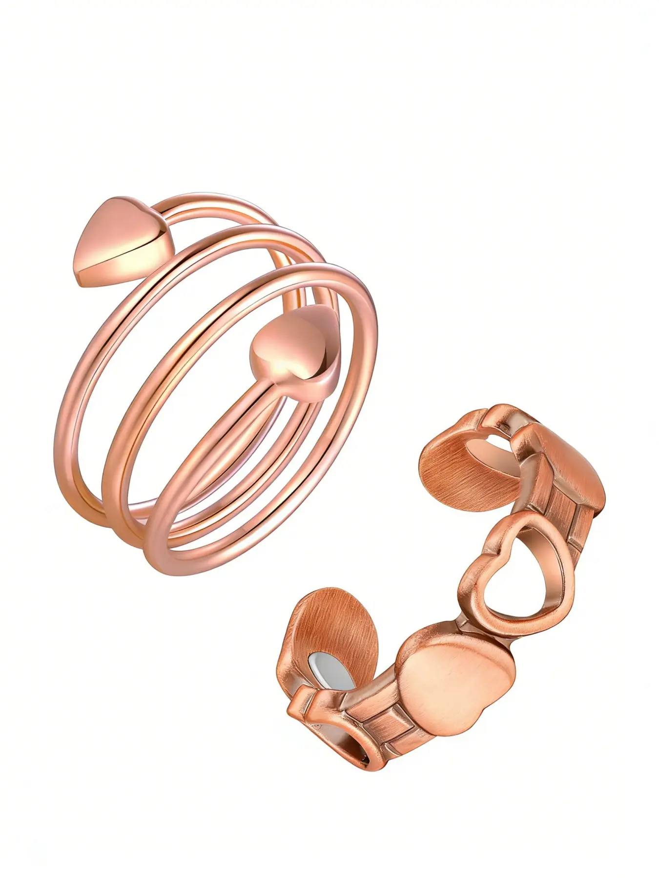 2pcs Copper Heart Shaped Rings for Women, 99.99% Pure Copper Magnetic Thumb Ring, Open Heart Ring, Heart Design Ring, Lymphatic Jewelry Gifts, Charm Bracelets, Essential Accessories, Copper Statement Ring, Beautiful Rings