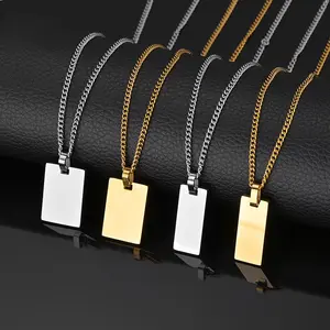 N1716 Customized English Square Dog Tag Pendant Stainless Steel Necklace