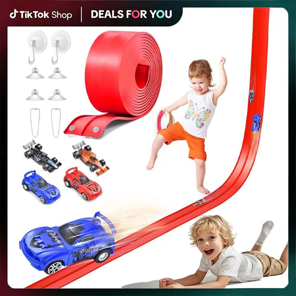 2026 New 20 Ft New Flex Tracks for Kids,360° Flexible Race Car Ramp Track with 4 Racecars Suction Cups,Hooks,Compatible with Hot Wheels Diecast 1/50th Cars,Portable Racetrack for kids,Birthday Gifts,Racing hobby