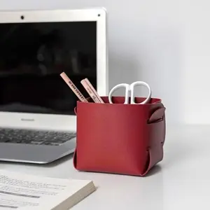 Modern PU leather pencil holder multifunctional desktop organizer suitable for makeup brushes, pens, office, and vanity Table Organizers