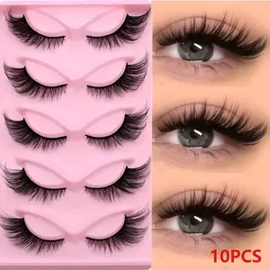 10Pcs D-Curl Long Cat Eye False Eyelashes, Handcrafted Lightweight Strip Lash Clusters, Wispy Thick Dramatic Elongated for Sultry Look, Reusable (No Glue Needed), Holiday Gift for Special Occasions