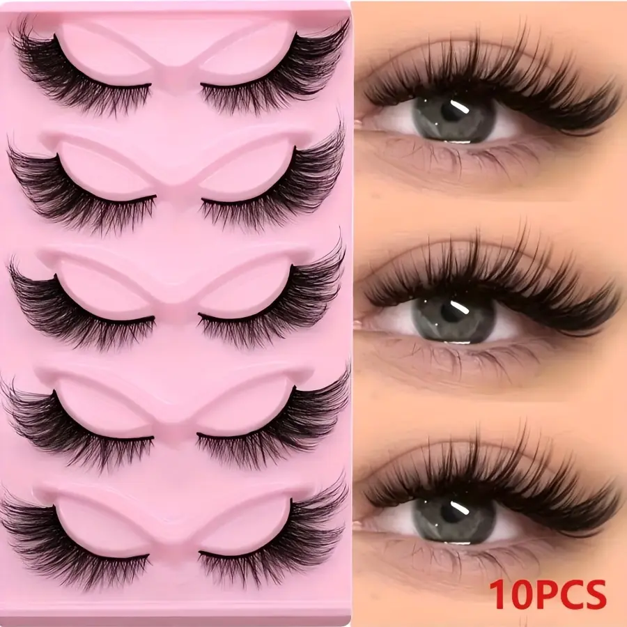 Joyzein 10 Pairs D-Curl Cat Eye False Eyelashes - Wispy Dramatic Fine Hairs Strip Lash Clusters, Lightweight Handcrafted Reusable Makeup Lashes for Sultry Evenings, Great Gift for Special Occasions, Cosmetic, Christmas