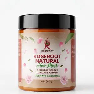 Roseroot Hair Mask | Deep Conditioning Rinse-Out Treatment for Dry Damaged Natural Curly Hair | Olive Oil Castor Oil & Hibiscus | 8oz
