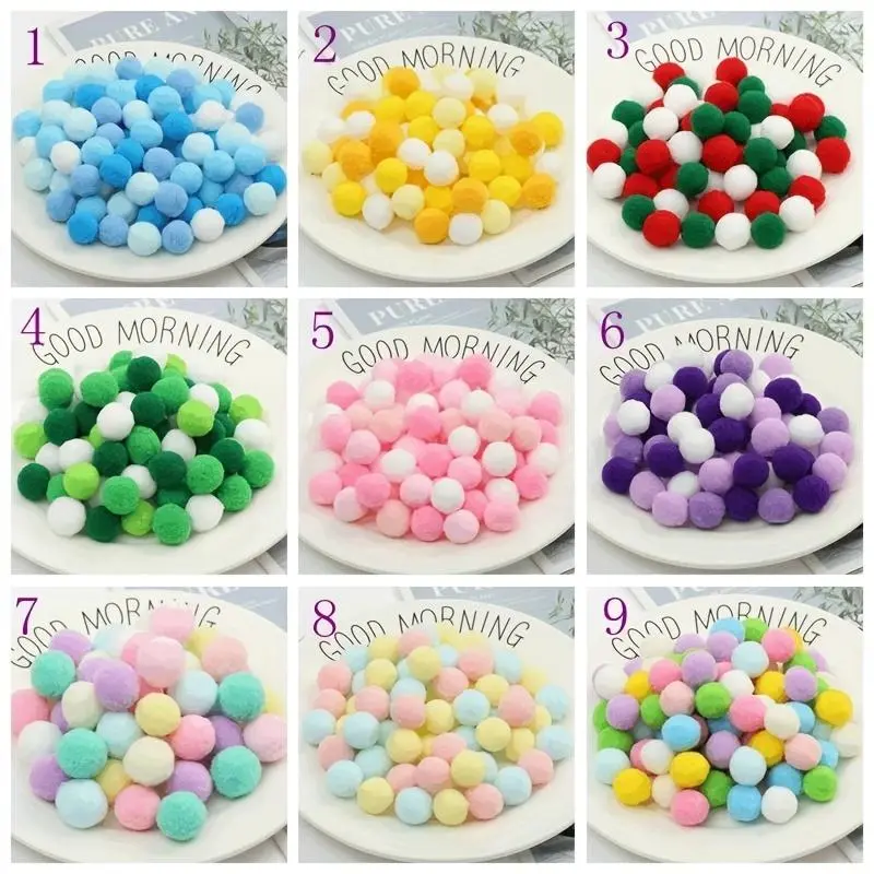 Pom Poms for Crafts - Assorted Mini Fluffy Pom-Pom Balls 100pcs, Colorful Soft Polyester Craft Balls, Ideal for DIY Projects, Sewing Supplies, Wedding & Christmas Decorations