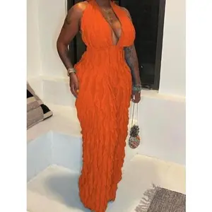 RUFFLED JUMPSUIT WITH TIE BACK WOMEN CLOTHING Ruffle Patchwork Slim-Fit