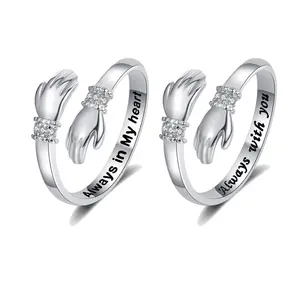 Elegant 2PCS Adjustable Hope Rings Always With You Engraved Stainless Steel Jewelry Gift for Women Teens Christmas Birthday Special Occasions