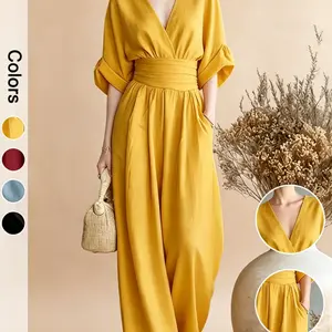 V-Neck Romper for Women, Summer Waist-Cinch Dress, All-Season Fashionable, Chic and Comfortable Ladies' Clothing,