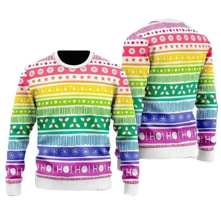 LGBT Ugly Christmas Sweater, Rainbow Cozy Holiday Pattern Ugly Sweater For Men & Women