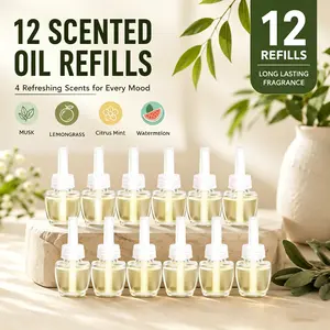 12PcsPlugIns Scented Oil 12 Refills Air Freshener Refill,  0.66OZ*12 Available in Musk, Lemongrass, Citrus Mint and Watermelon Scents fill