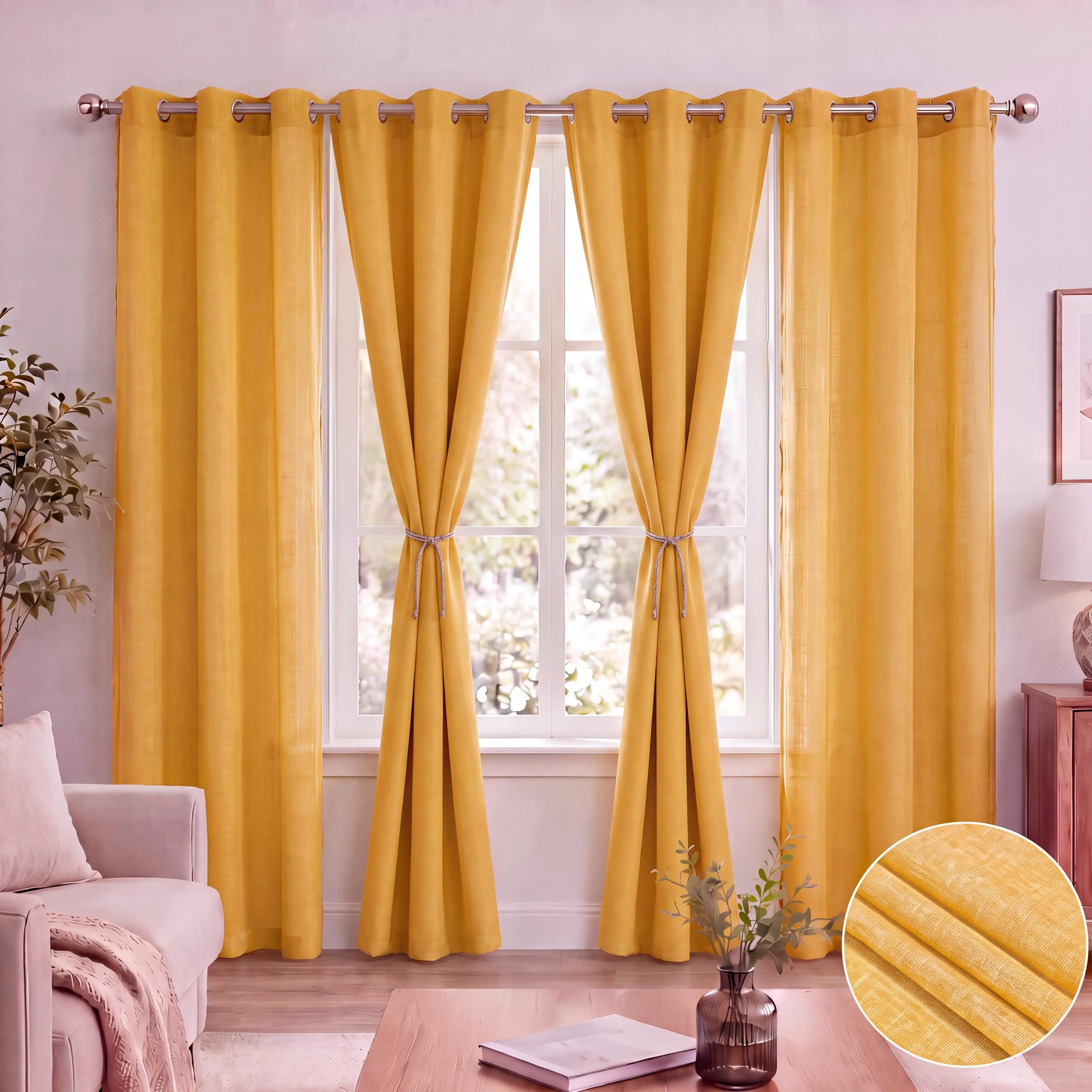 4 Pcs Grommet Top Window Curtains, 34x95 in Solid Color Cationic Fabric with 2-tone Yarn Effect, Stylish Room Decor Curtain for Bedroom Home Textile, Window Curtains Bedroom