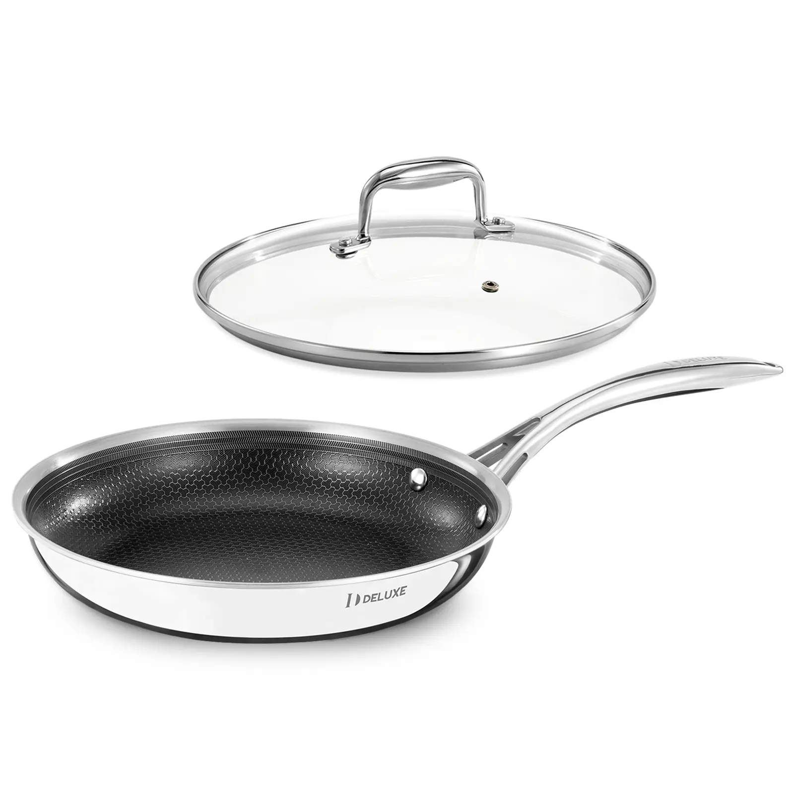 DELUXE Hybrid Ceramic Nonstick 10-Inch Fry Pan with Tempered Glass Lid, Skillet with Stay-Cool Handles, Dishwasher&Oven Safe, PFOA Free Compatible with All Cooktops