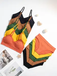 Seamless Cute Solid Color Spaghetti Straps Sexy Women's Lingerie Set with Removable Pads for Personalized Support and Seamless Comfort - Basic