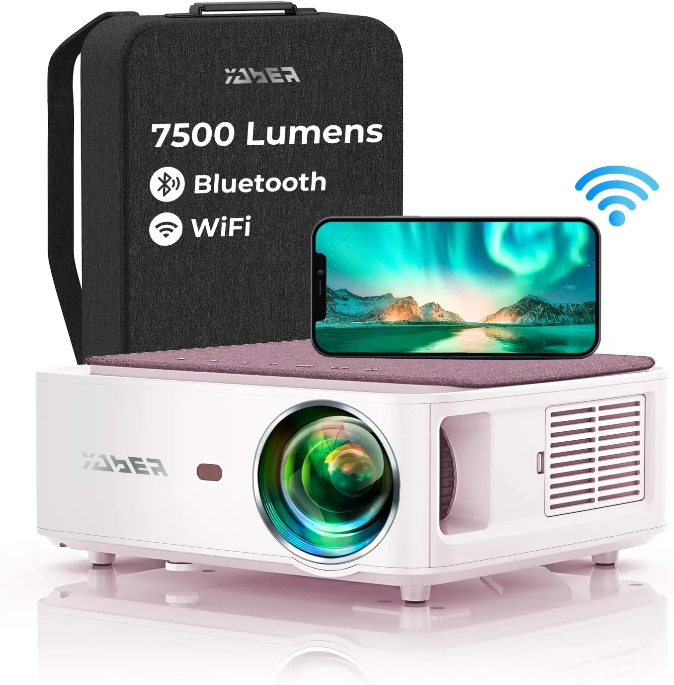 Full HD 1080P Bluetooth WiFi Video Projector, YABER V6 9000 Lumens Portable WiFi Projector Supports 4K Trapezoidal Correction, 50% Zoom, Home Cinema & Presentation PPT