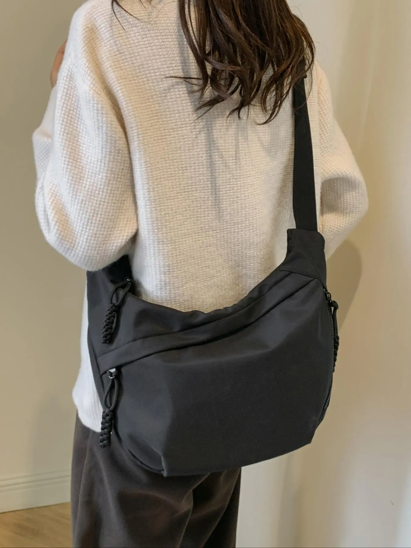 Women's Summer Fashion Plain Color Nylon Crossbody Bag, Casual Large Capacity Zipper Bag for Work & Daily Use, Lightweight Crossbody Bag, Lightweight Shoulder Bag