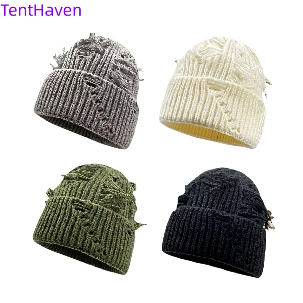 Women's 2026 American Retro Perforated Cotton Knitted Hat - Warm Retention, Streetwear Hip-Hop Vibe, Casual Autumn-Winter Outdoor Sports Accessory, Females, Fashion, Premium Woolen Fabric, Knit Hat, Beanies, Heat Insulating