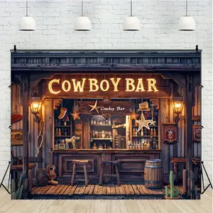 Vintage Cowboy Bar Pattern Backdrop, Cowboy Bar Background Banner, Wall Decoration, Indoor & Outdoor Decoration, Curtains, Tablecloths