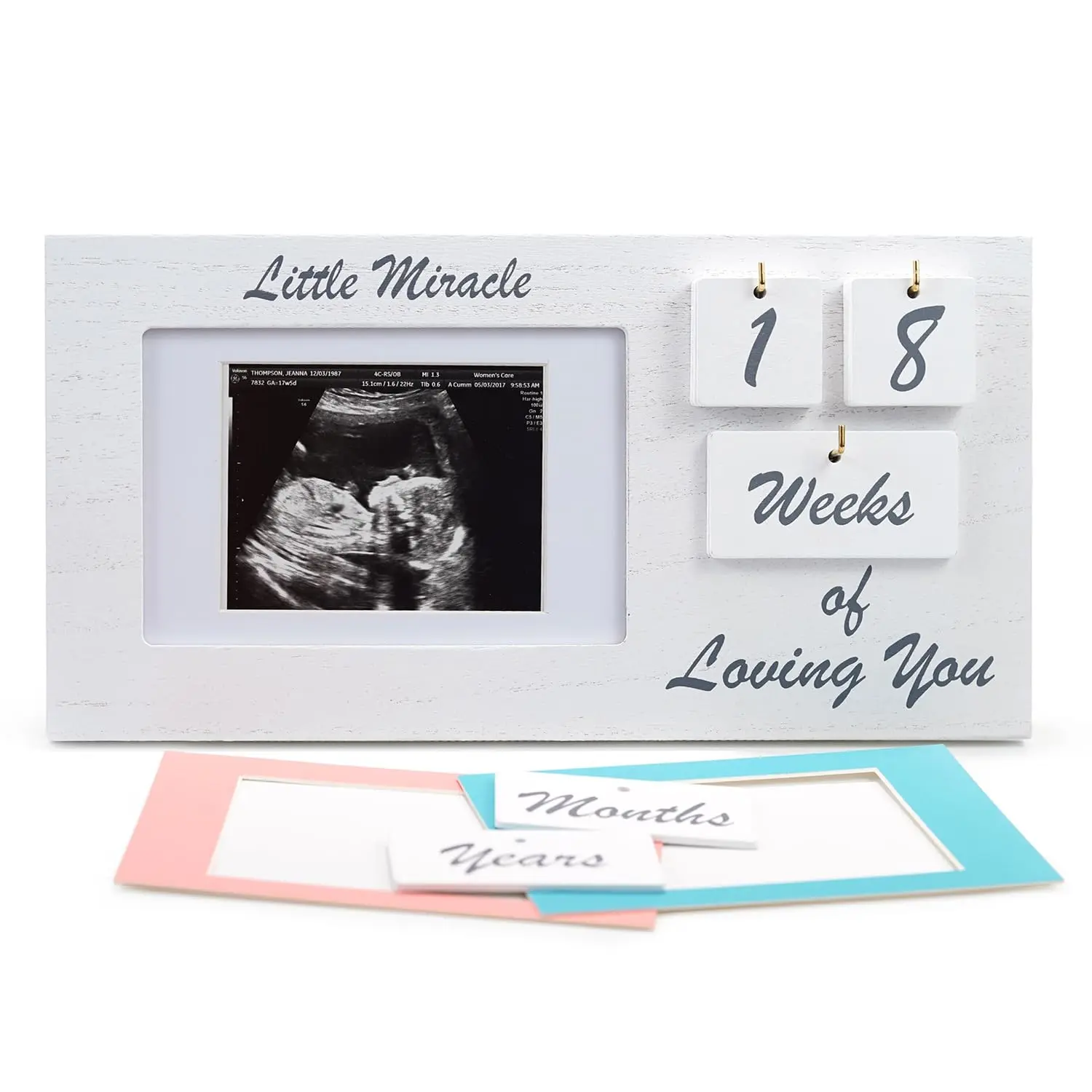White Ultrasound Sonogram Picture Frame with Milestone Tracker – Elegant Wooden Keepsake for Expecting Parents – Nursery Décor Gift for New Moms – Countdown Tiles Included – 12" x 6" Design