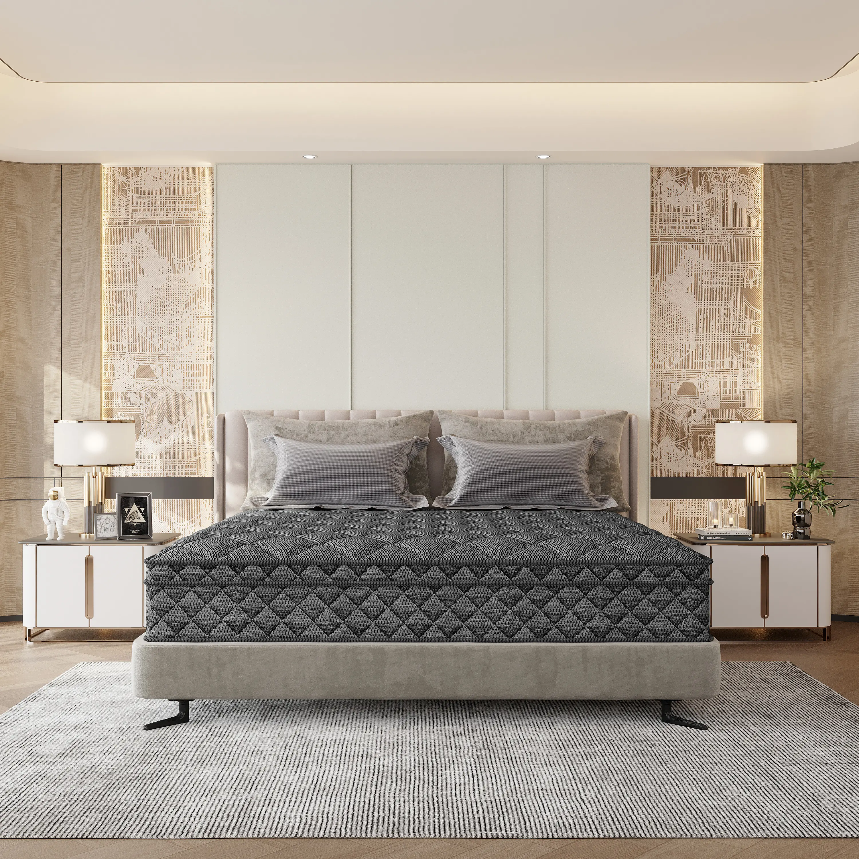 Grymtex 12/14 Inch Queen Hybrid Mattress Gray Medium Firm Twin Full Queen King Size Back Pain Relief Individual Pocket Spring Breathable Skin-friendly In A Box mattresses All Mattress Sizes Boxed Cool Breathable
