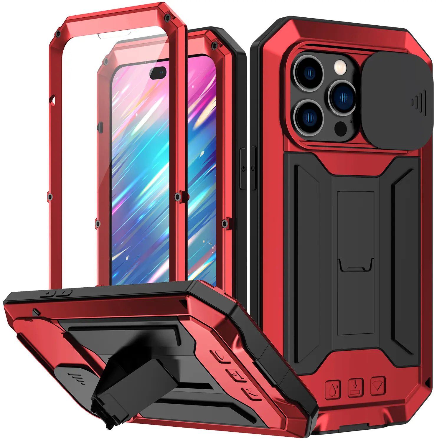 Full Body Case For iPhone 16 Pro Max 15 14 13 Pro / Samsung Galaxy S24 Ultra S23 Plus S22 S21 Aluminum Metal Heavy Duty Slide Camera Cover Stand Holder Kickstand & Gorilla Screen Protector Military Rugged Sturdy Armour Shockproof Dorp Dustproof Screws, Sm
