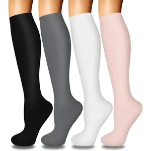 Unisex Polyester Compression Socks, 4 Pairs - Women's Circulation Support for Nurses, Running