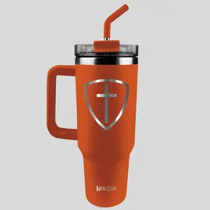Kerusso 40 oz Dual-Walled Stainless Steel Mug with Acrylic Straw, Cross Shield Design, Fits in Most Cupholders, Hand Wash Recommended, Hydration on the Go