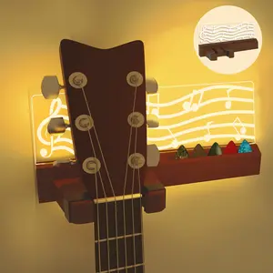 【Pookie】Guitar Wall Mount Stand with LED Lights - Solid Wood & Acrylic USB-Powered Guitar Accessories - Gift for Men, Guitar Players, Music Lovers for Acoustic, Electric Bass, Ukulele,Christmas Gift New Year Gift
