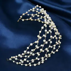 Fashionable Handmade Imitation Pearl Hairband Mesh Hair Vine Party Banquet Women's Headwear